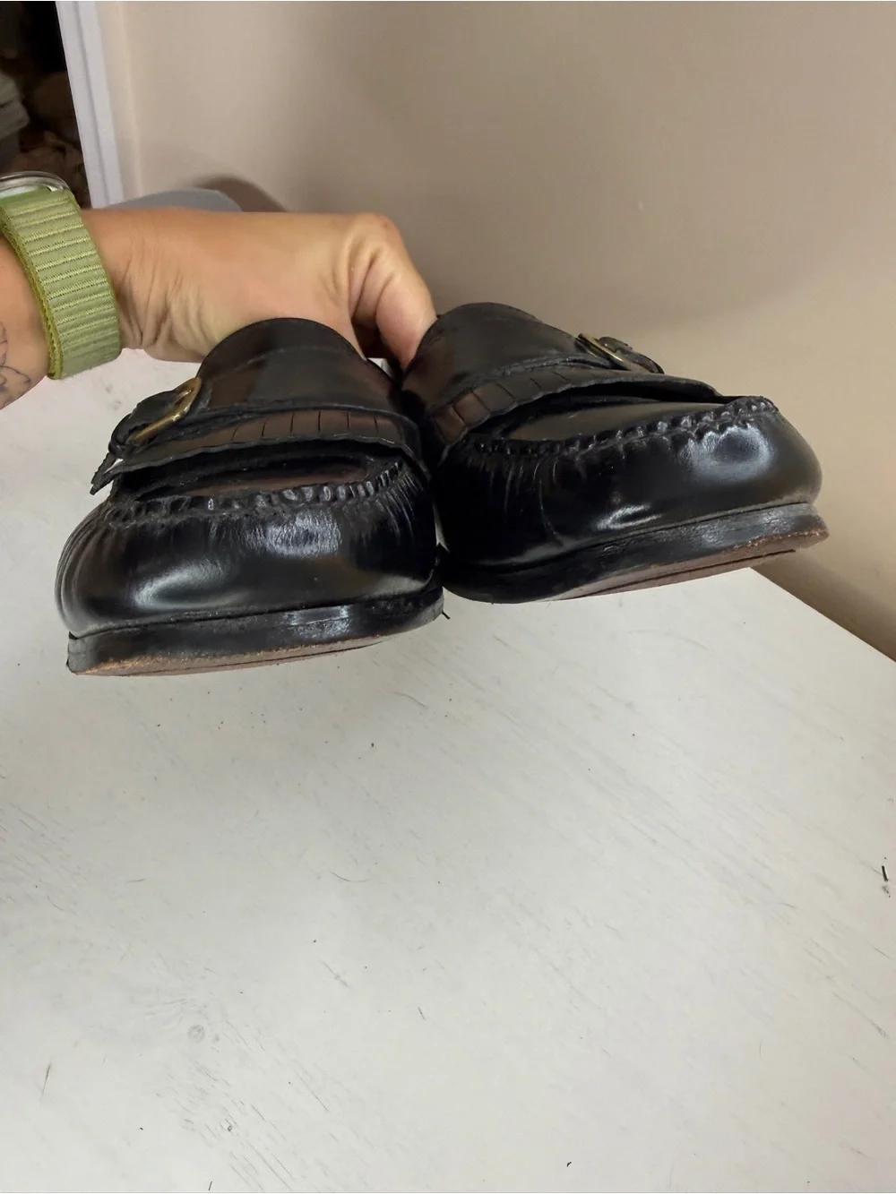 Cole Haan Black Leather Loafer with Fringe and Buckle Men's 11.5D